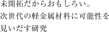 未開拓だからおもしろい。次世代の軽金属材料に可能性を見いだす研究