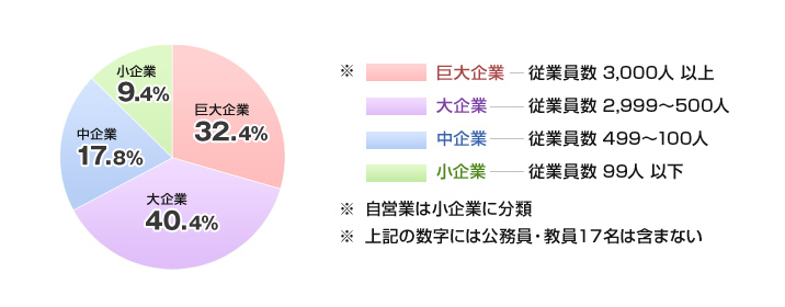 企業規模別就職状況(2007年度/商学部)