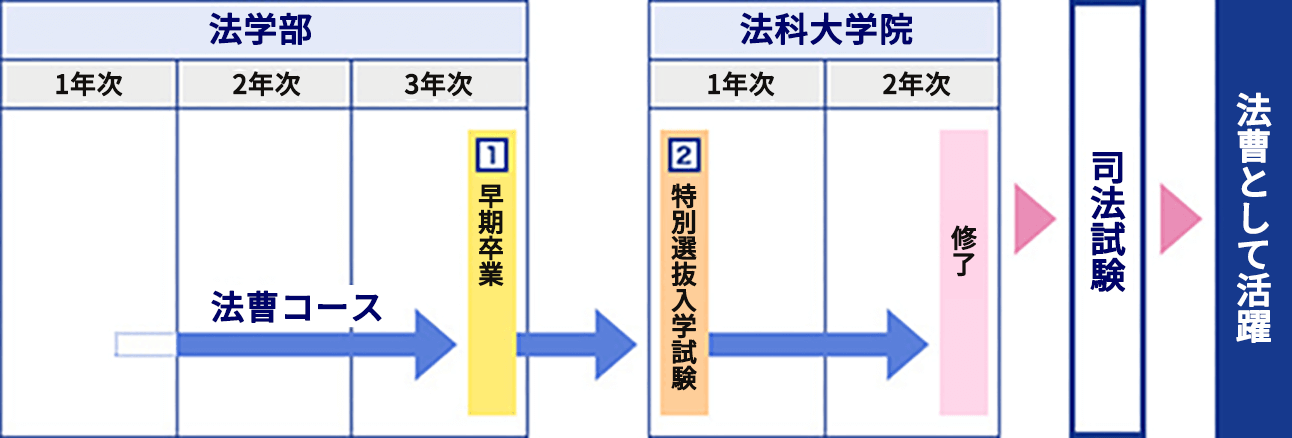 法曹コース履修者イメージ（学部3年＋大学院2年の場合）