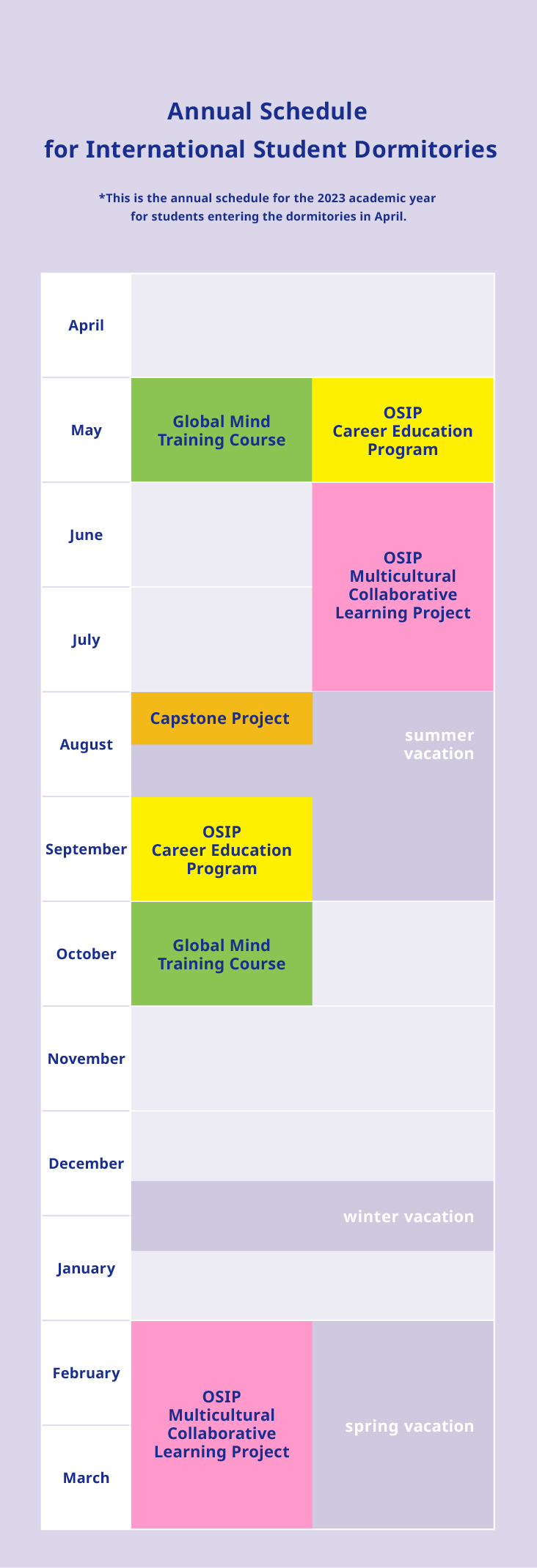 国際学生寮年間スケジュール